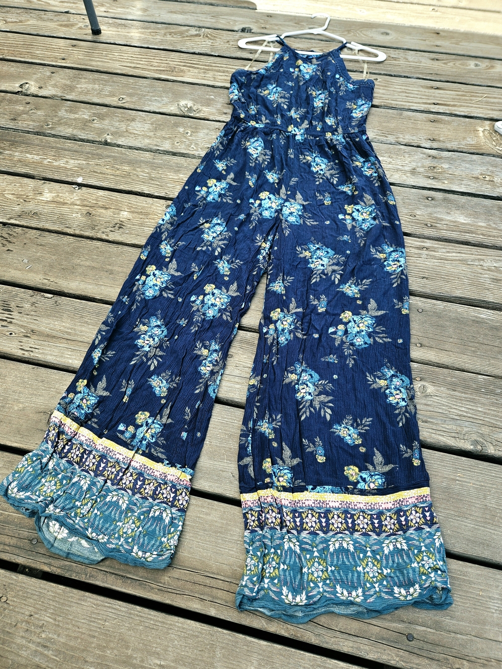 Mudd Navy Blue Floral Wide Leg Jumpsuit Boho Sleeveless Size Medium